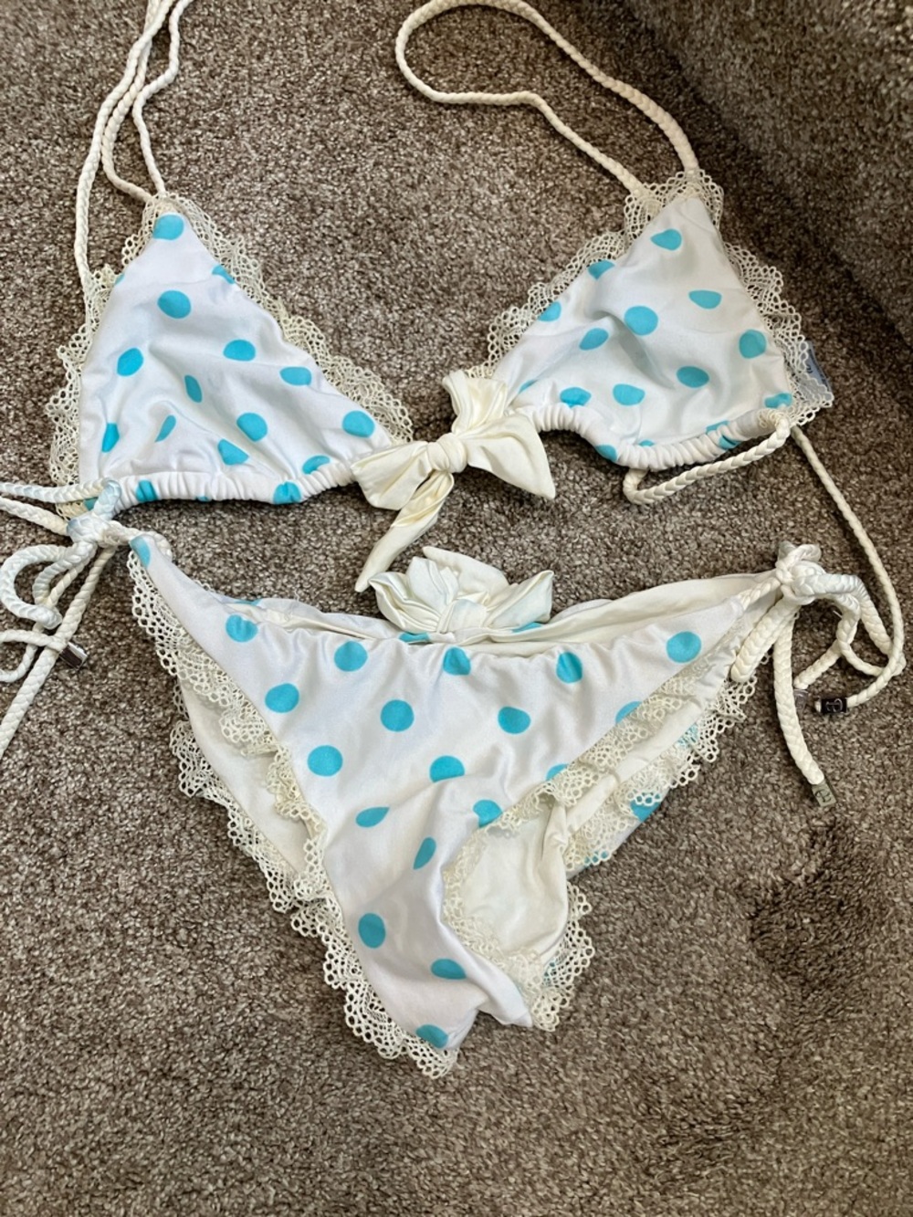 Beach Bunny White Bikini Set with Blue Polka Dots